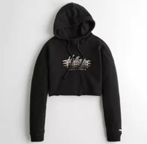 Hollister black long sleeve ultra crop logo hoodie sz XS